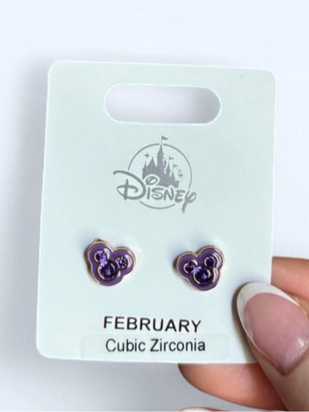 BRAND NEW! Feburary Birthstone Disney Gold Tone Mickey Head Stud Earrings